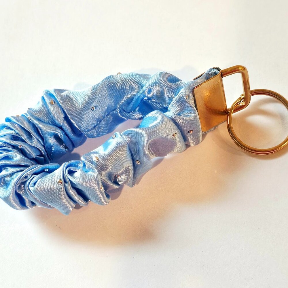 Satin Rhinestone Wristlet Keychain Bracelet, Scrunchie Style Bangle for Women